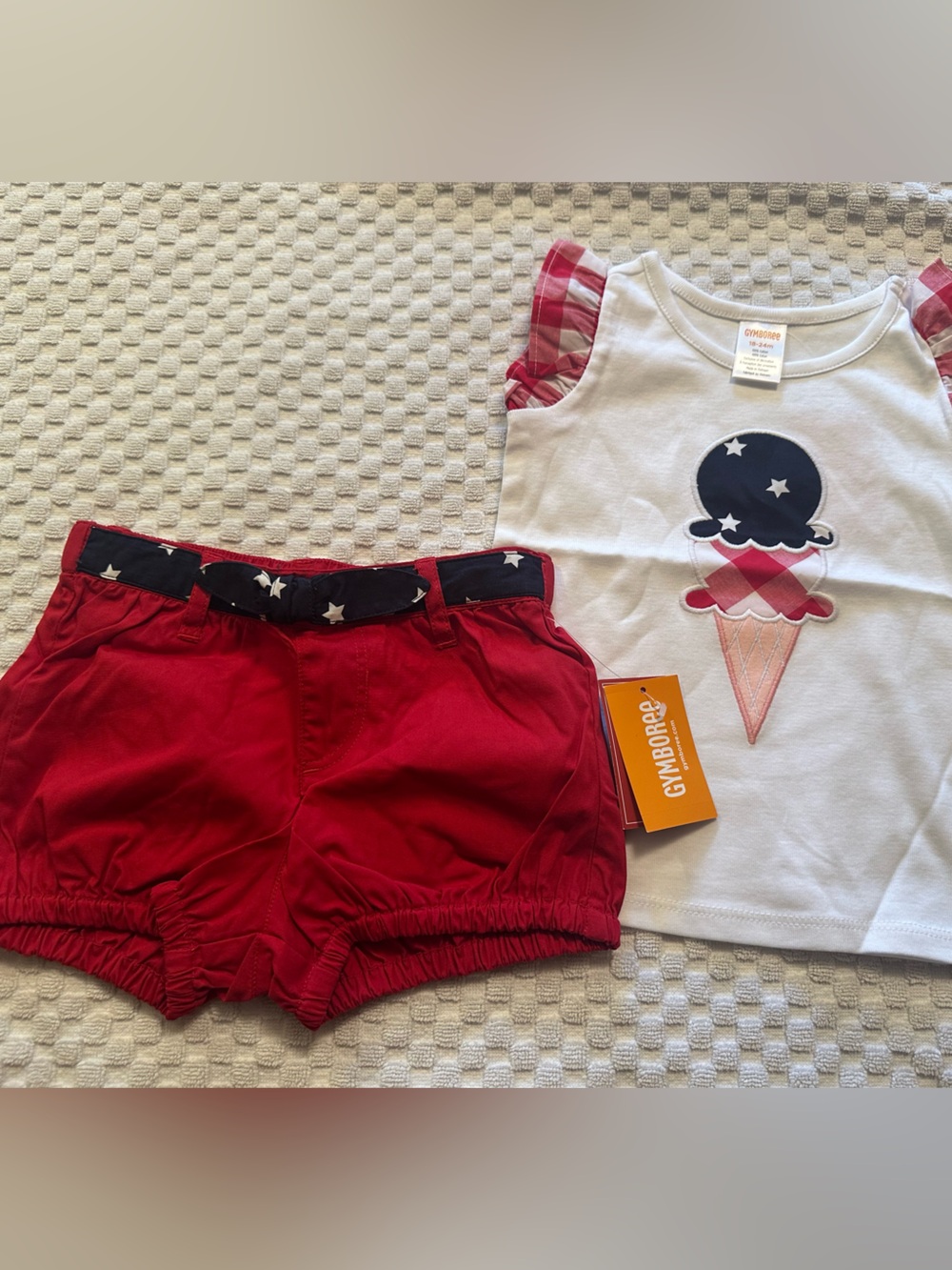 Gymboree White Ice Cream Tank & Red Star-Trim Shorts Set